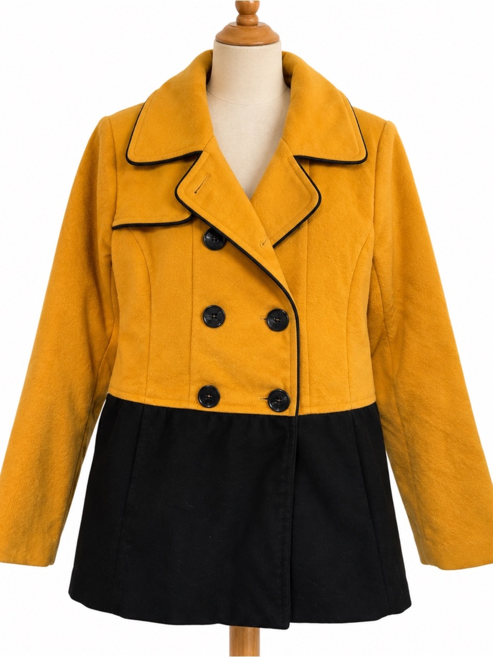 Steve Madden Mustard and Black Double-Breasted Pea Coat